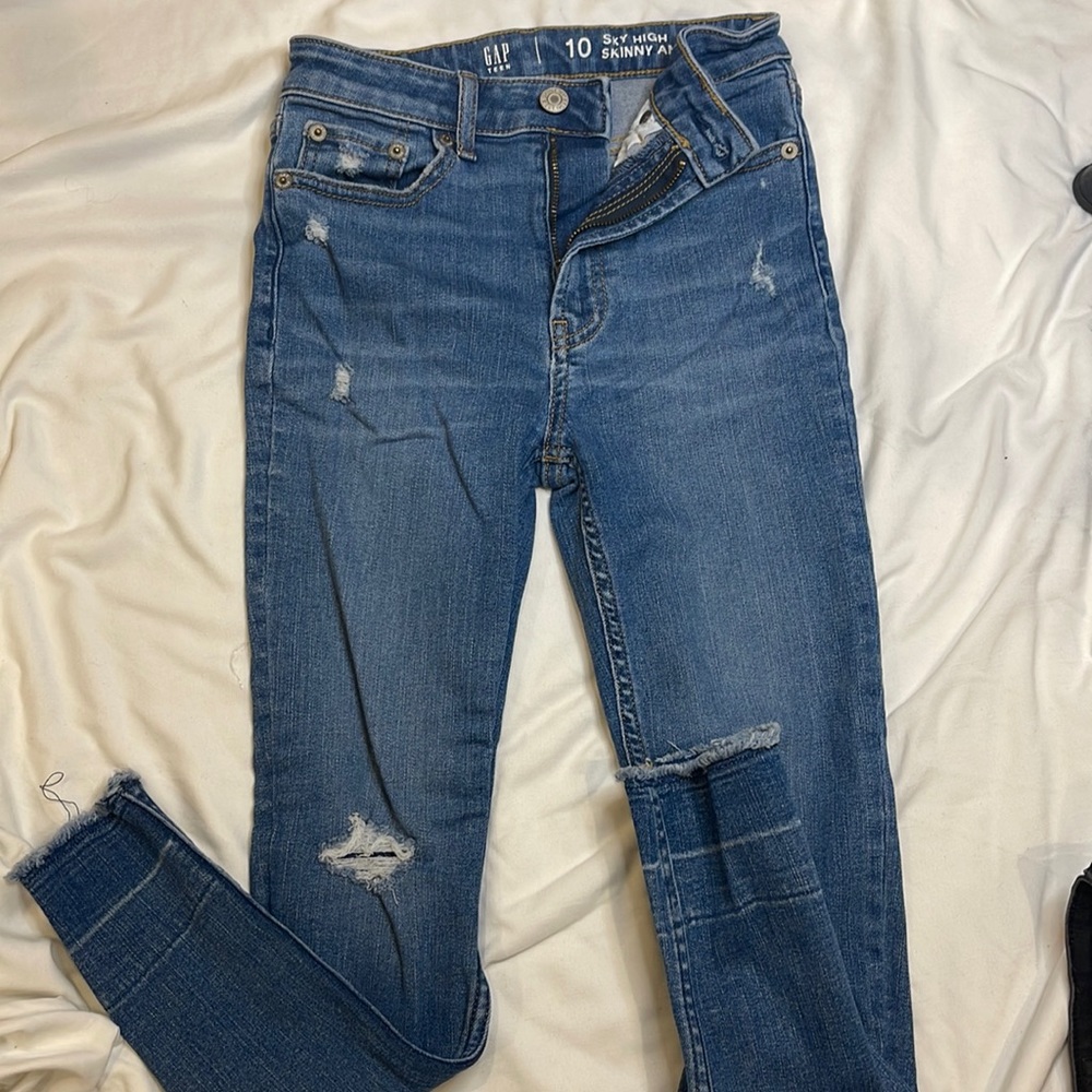 Gap teen sky, high skinny ankle size 10 girls, distressed, jeans, frayed edge
